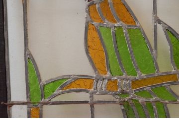 ビンテージ建具　華やかな鳥の図柄が存在感を放つステンドグラス1枚(明り取り、明かり取り、窓、ヴィンテージ)(R-076071)
