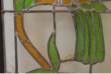 ビンテージ建具　華やかな鳥の図柄が存在感を放つステンドグラス1枚(明り取り、明かり取り、窓、ヴィンテージ)(R-076071)