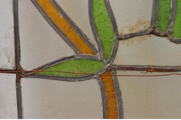 ビンテージ建具　華やかな鳥の図柄が存在感を放つステンドグラス1枚(明り取り、明かり取り、窓、ヴィンテージ)(R-076071)