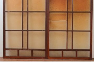 アンティーク建具　大正ロマン　ノスタルジックな雰囲気溢れるガラス戸2枚セット(引き戸)(R-076072)
