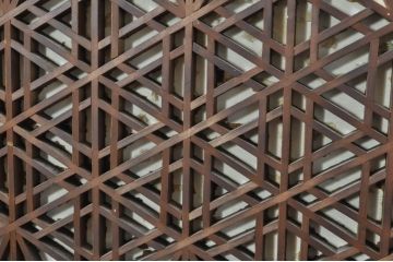 アンティーク建具　凝ったデザインが魅力的な障子付き組子欄間1枚(明り取り、明かり取り)(R-076076)