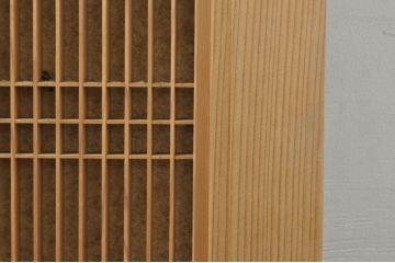 アンティーク建具　繊細な格子が目を惹く障子付き筬欄間1枚(明かり取り、明り取り、オサランマ、おさらんま、格子欄間)(R-076077)