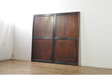 アンティーク建具　鏡板　欅(ケヤキ)材　和モダンな空間作りにおすすめな帯戸2枚セット(引き戸、板戸)(R-076083)