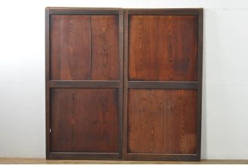 アンティーク建具　鏡板　欅(ケヤキ)材　和モダンな空間作りにおすすめな帯戸2枚セット(引き戸、板戸)(R-076083)
