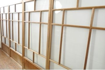 アンティーク建具　大正ロマン　古い木味が魅力的なガラス戸4枚セット(引き戸)(R-076084)