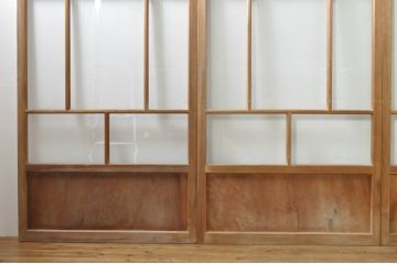 アンティーク建具　大正ロマン　古い木味が魅力的なガラス戸4枚セット(引き戸)(R-076084)