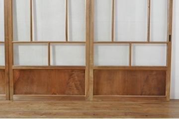 アンティーク建具　大正ロマン　古い木味が魅力的なガラス戸4枚セット(引き戸)(R-076084)