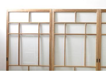 アンティーク建具　大正ロマン　古い木味が魅力的なガラス戸4枚セット(引き戸)(R-076084)