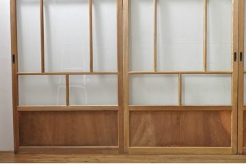 アンティーク建具　大正ロマン　古い木味が魅力的なガラス戸4枚セット(引き戸)(R-076084)