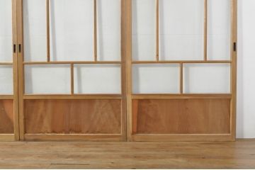 アンティーク建具　大正ロマン　古い木味が魅力的なガラス戸4枚セット(引き戸)(R-076084)