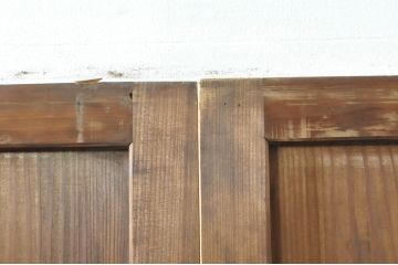 アンティーク建具　心和ませる古い木味が魅力的な組子入りガラス帯戸4枚セット(引き戸、板戸)(R-076085)