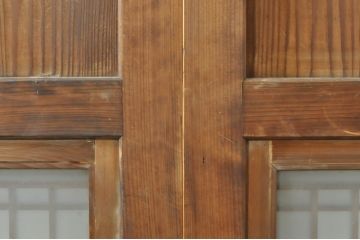 アンティーク建具　心和ませる古い木味が魅力的な組子入りガラス帯戸4枚セット(引き戸、板戸)(R-076085)