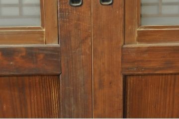 アンティーク建具　心和ませる古い木味が魅力的な組子入りガラス帯戸4枚セット(引き戸、板戸)(R-076085)