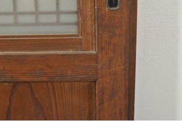 アンティーク建具　心和ませる古い木味が魅力的な組子入りガラス帯戸4枚セット(引き戸、板戸)(R-076085)