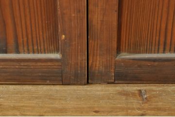 アンティーク建具　心和ませる古い木味が魅力的な組子入りガラス帯戸4枚セット(引き戸、板戸)(R-076085)