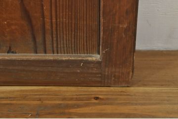 アンティーク建具　心和ませる古い木味が魅力的な組子入りガラス帯戸4枚セット(引き戸、板戸)(R-076085)