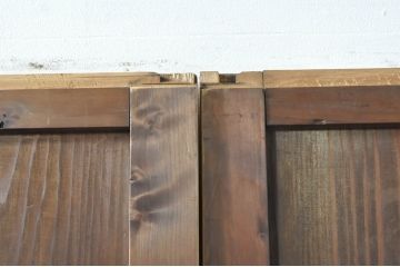 アンティーク建具　心和ませる古い木味が魅力的な組子入りガラス帯戸4枚セット(引き戸、板戸)(R-076085)