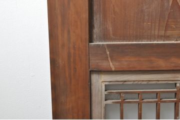 アンティーク建具　心和ませる古い木味が魅力的な組子入りガラス帯戸4枚セット(引き戸、板戸)(R-076085)
