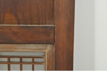 アンティーク建具　心和ませる古い木味が魅力的な組子入りガラス帯戸4枚セット(引き戸、板戸)(R-076085)