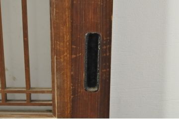 アンティーク建具　心和ませる古い木味が魅力的な組子入りガラス帯戸4枚セット(引き戸、板戸)(R-076085)