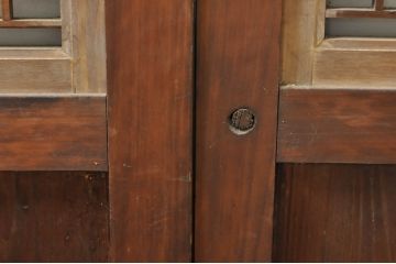 アンティーク建具　心和ませる古い木味が魅力的な組子入りガラス帯戸4枚セット(引き戸、板戸)(R-076085)
