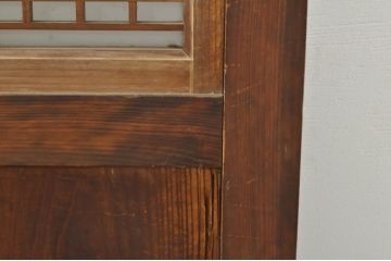 アンティーク建具　心和ませる古い木味が魅力的な組子入りガラス帯戸4枚セット(引き戸、板戸)(R-076085)