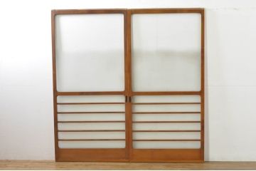 アンティーク建具　レトロな空間を演出するガラス戸2枚セット(引き戸)(R-076086)