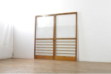 アンティーク建具　レトロな空間を演出するガラス戸2枚セット(引き戸)(R-076086)