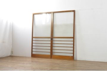 アンティーク建具　レトロな空間を演出するガラス戸2枚セット(引き戸)(R-076087)