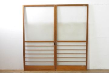 アンティーク建具　レトロな空間を演出するガラス戸2枚セット(引き戸)(R-076087)