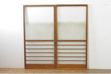 アンティーク建具　レトロな空間を演出するガラス戸2枚セット(引き戸)(R-076087)