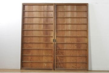 アンティーク建具　心和ませる古い木味が魅力的な横桟板戸2枚セット(舞良戸、まいらど、引き戸)(R-076089)