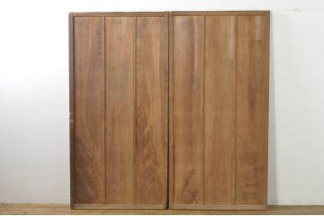 アンティーク建具　心和ませる古い木味が魅力的な横桟板戸2枚セット(舞良戸、まいらど、引き戸)(R-076089)