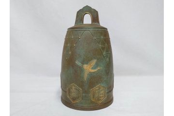 芸術院会員　人間国宝　香取正彦　「福寿無量」　喚鐘(梵鐘、鐘架、撞木、台付き、共箱付き)(R-076209)