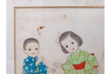 真作　蔦谷喜一　「縄とび」　1983年制作　サイン入り　絵画(人物画、ぬりえ、塗り絵、縄跳び、子供、子ども、額装)(R-076210)