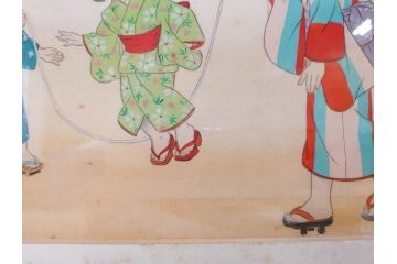 真作　蔦谷喜一　「縄とび」　1983年制作　サイン入り　絵画(人物画、ぬりえ、塗り絵、縄跳び、子供、子ども、額装)(R-076210)