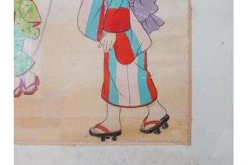 真作　蔦谷喜一　「縄とび」　1983年制作　サイン入り　絵画(人物画、ぬりえ、塗り絵、縄跳び、子供、子ども、額装)(R-076210)