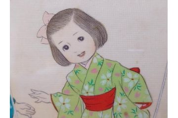 真作　蔦谷喜一　「縄とび」　1983年制作　サイン入り　絵画(人物画、ぬりえ、塗り絵、縄跳び、子供、子ども、額装)(R-076210)