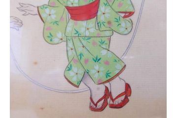 真作　蔦谷喜一　「縄とび」　1983年制作　サイン入り　絵画(人物画、ぬりえ、塗り絵、縄跳び、子供、子ども、額装)(R-076210)