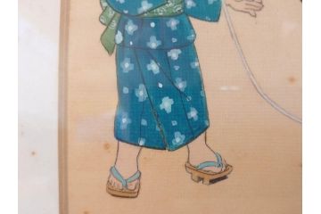 真作　蔦谷喜一　「縄とび」　1983年制作　サイン入り　絵画(人物画、ぬりえ、塗り絵、縄跳び、子供、子ども、額装)(R-076210)