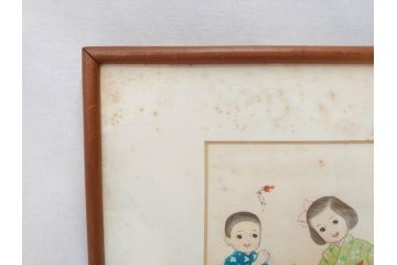 真作　蔦谷喜一　「縄とび」　1983年制作　サイン入り　絵画(人物画、ぬりえ、塗り絵、縄跳び、子供、子ども、額装)(R-076210)