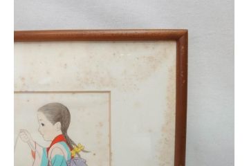 真作　蔦谷喜一　「縄とび」　1983年制作　サイン入り　絵画(人物画、ぬりえ、塗り絵、縄跳び、子供、子ども、額装)(R-076210)