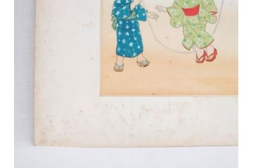 真作　蔦谷喜一　「縄とび」　1983年制作　サイン入り　絵画(人物画、ぬりえ、塗り絵、縄跳び、子供、子ども、額装)(R-076210)