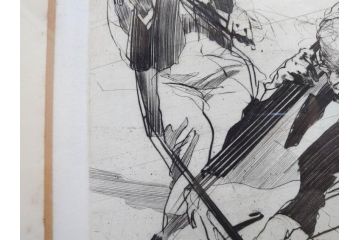 真作　クロード・ワイズバッシュ　「ソナタ 演奏 B」 134/200　「ソナタ 演奏 D」 132/200　版画2点セット(ヴァイオリン、バイオリン、チェロ、楽器、リトグラフ、絵画、額装、箱付き、ビジョン ヌーベル(VISION NOUVELLE)社)(R-076211)