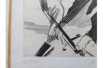 真作　クロード・ワイズバッシュ　「ソナタ 演奏 B」 134/200　「ソナタ 演奏 D」 132/200　版画2点セット(ヴァイオリン、バイオリン、チェロ、楽器、リトグラフ、絵画、額装、箱付き、ビジョン ヌーベル(VISION NOUVELLE)社)(R-076211)