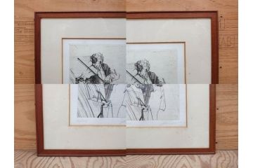 真作　クロード・ワイズバッシュ　「ソナタ 演奏 B」 134/200　「ソナタ 演奏 D」 132/200　版画2点セット(ヴァイオリン、バイオリン、チェロ、楽器、リトグラフ、絵画、額装、箱付き、ビジョン ヌーベル(VISION NOUVELLE)社)(R-076211)