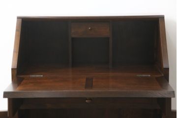 中古　松本民芸家具　希少モデル　格子模様が特徴的なK型ライティングビューロー(ワークデスク、簿記机、収納棚、戸棚、在宅用、在宅ワーク用)(R-076217)