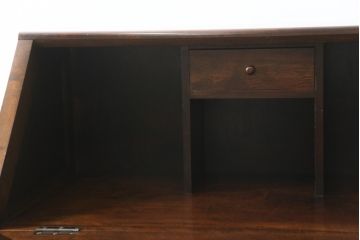 中古　松本民芸家具　希少モデル　格子模様が特徴的なK型ライティングビューロー(ワークデスク、簿記机、収納棚、戸棚、在宅用、在宅ワーク用)(R-076217)