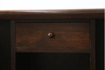 中古　松本民芸家具　希少モデル　格子模様が特徴的なK型ライティングビューロー(ワークデスク、簿記机、収納棚、戸棚、在宅用、在宅ワーク用)(R-076217)