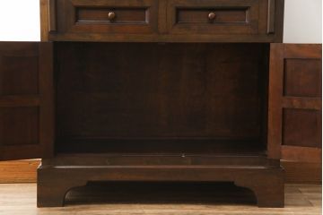 中古　松本民芸家具　希少モデル　格子模様が特徴的なK型ライティングビューロー(ワークデスク、簿記机、収納棚、戸棚、在宅用、在宅ワーク用)(R-076217)